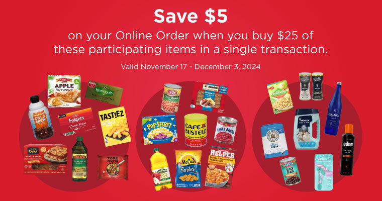 save $5 on your online order of $25