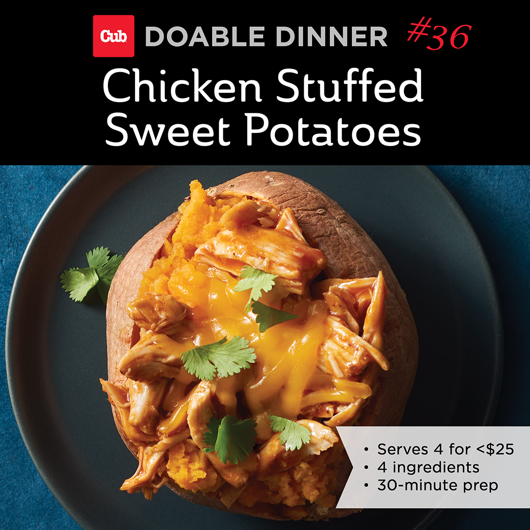 Doable Dinner #36 is Chicken Stuffed Sweet Potatoes