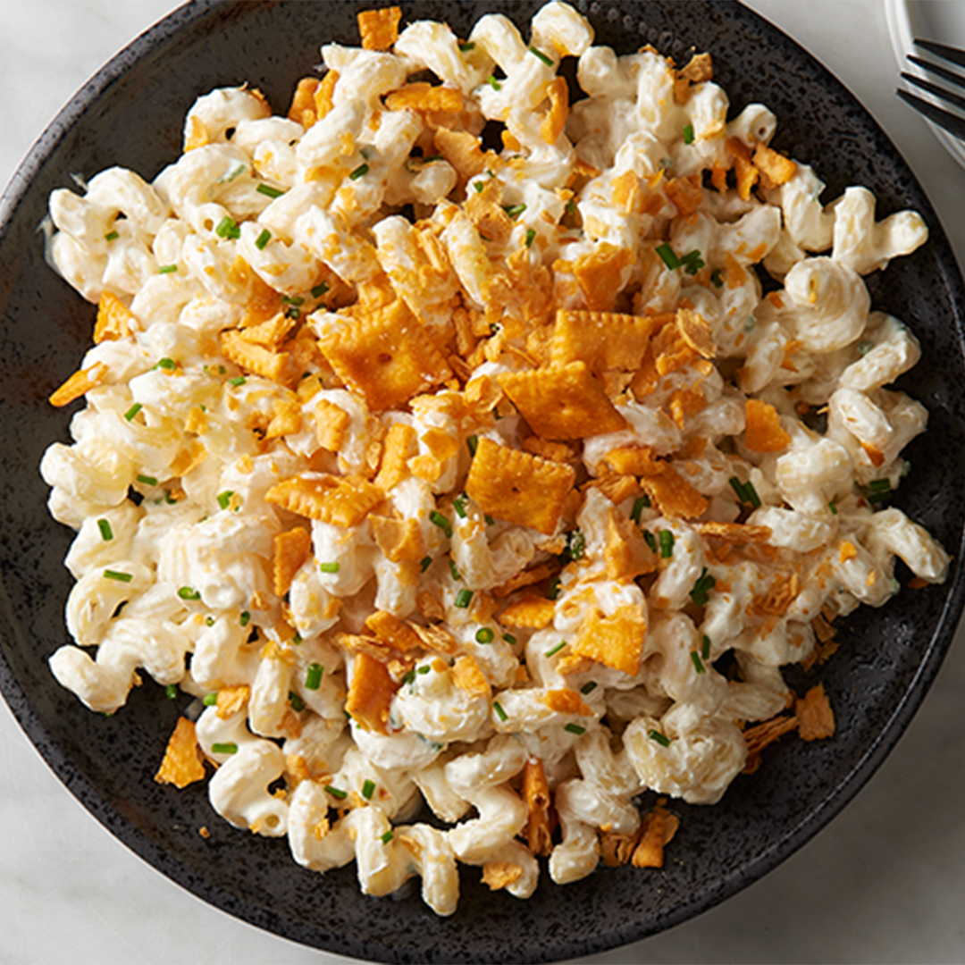 use up your Cheez-it dust to top off this easy pasta recipe