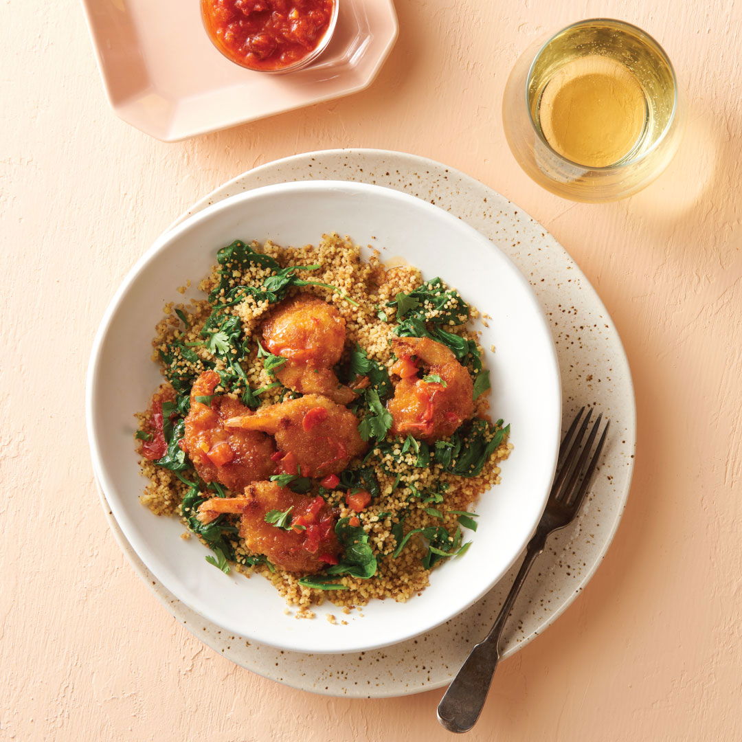 recipe for north african crispy lemon harissa shrimp