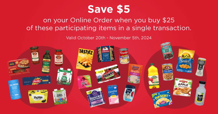 save $5 on your online order when you $25 worth of participating products