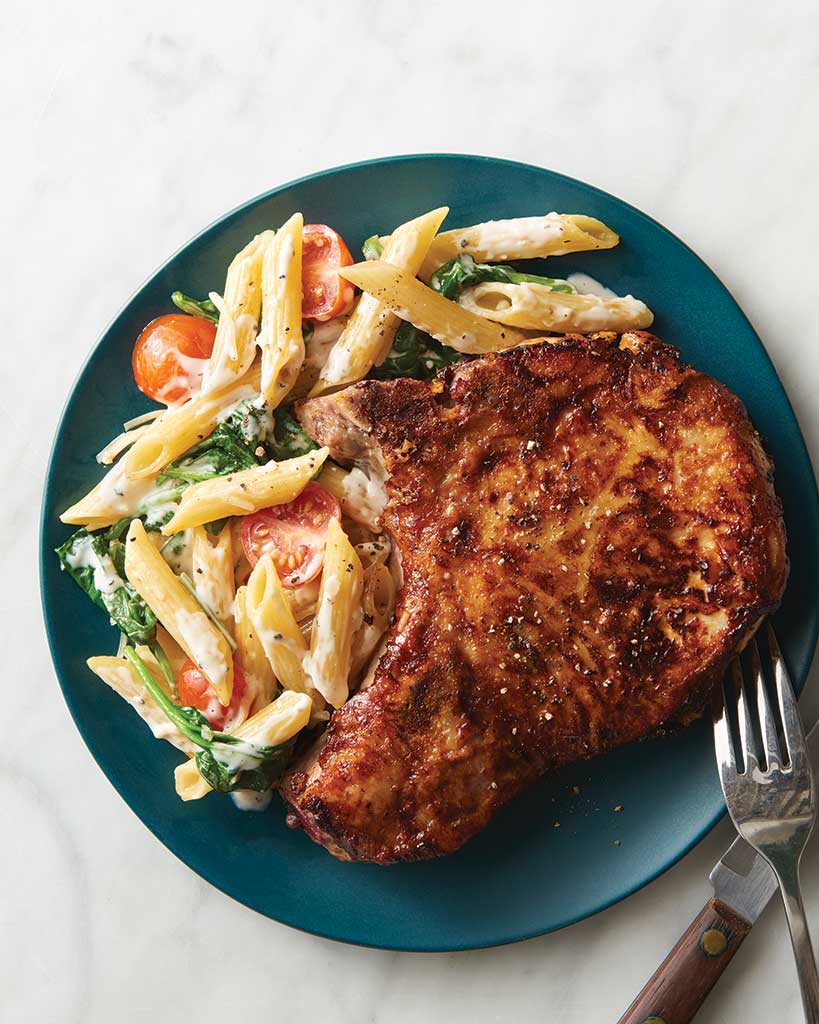 Caesar Pork Chops and Pasta