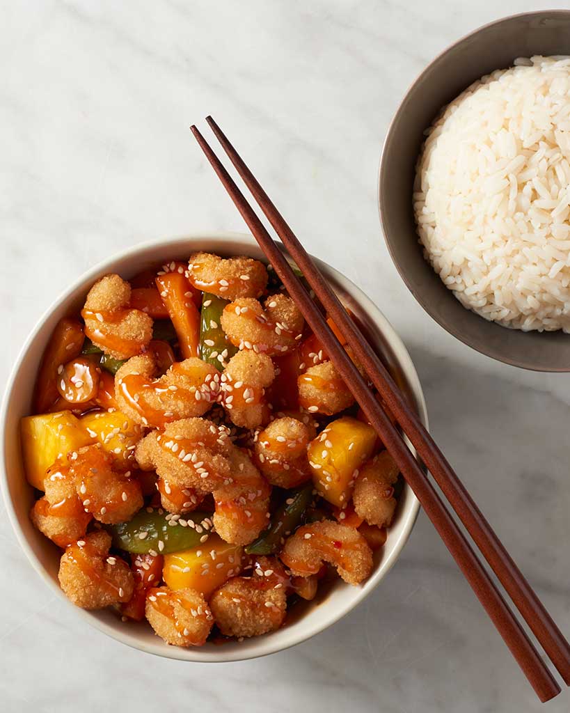 Sweet & Sour Popcorn Shrimp with Rice