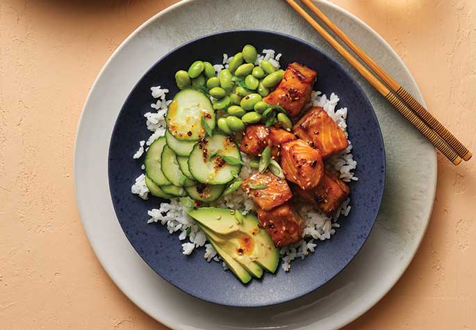 air fryer teriyaki salmon bowls