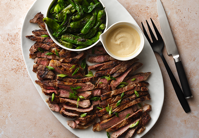 Grilled Ribeye with Shishito Peppers