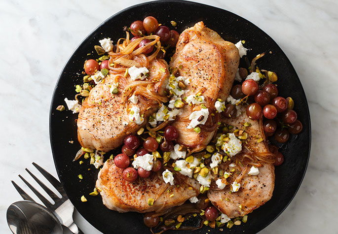 Pork Chops with Grapes & Pistachios