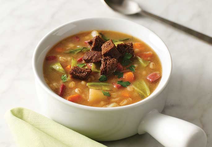 Quick Corned Beef, Cabbage and Barley Soup