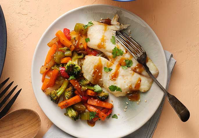 Sheet Pan Tilapia and Veggies with Sesame Sauce