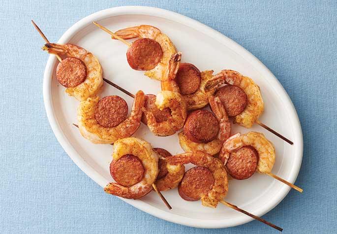 Spicy Shrimp & Sausage Skewers