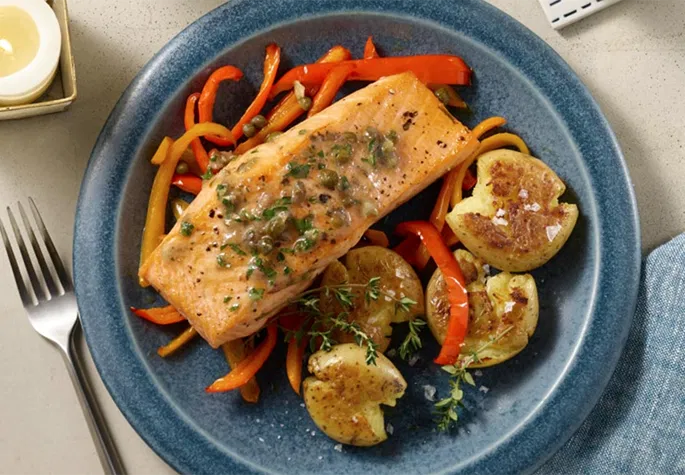 Salmon with Caper Anchovy Butter