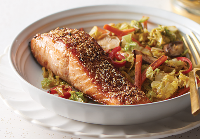 Sesame Salmon with Spicy Stir-Fried Vegetables